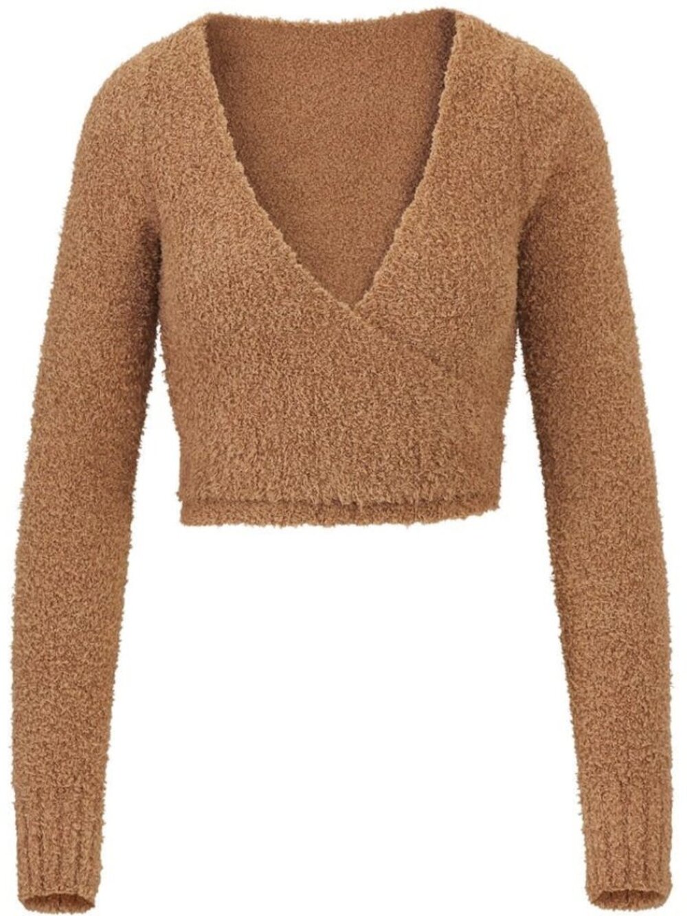 NWT SKIMS Cozy Knit Wrap Top in a camel tan